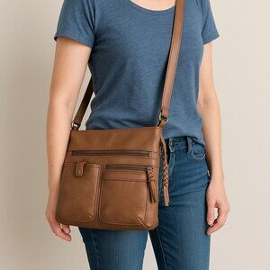 Bueno brown leather crossbody purse